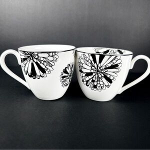 Set of 2 Lenox Kate Spade Collaboration White Black Porcelain Mug Dogwood Point